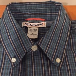SALE 3/$15 Badge button down blue plaid shirt